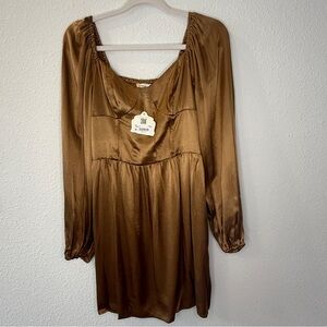 Altar’d State Toffee Bronze Satin Mini Dress XS NWT Romantic Boho Feminine Date